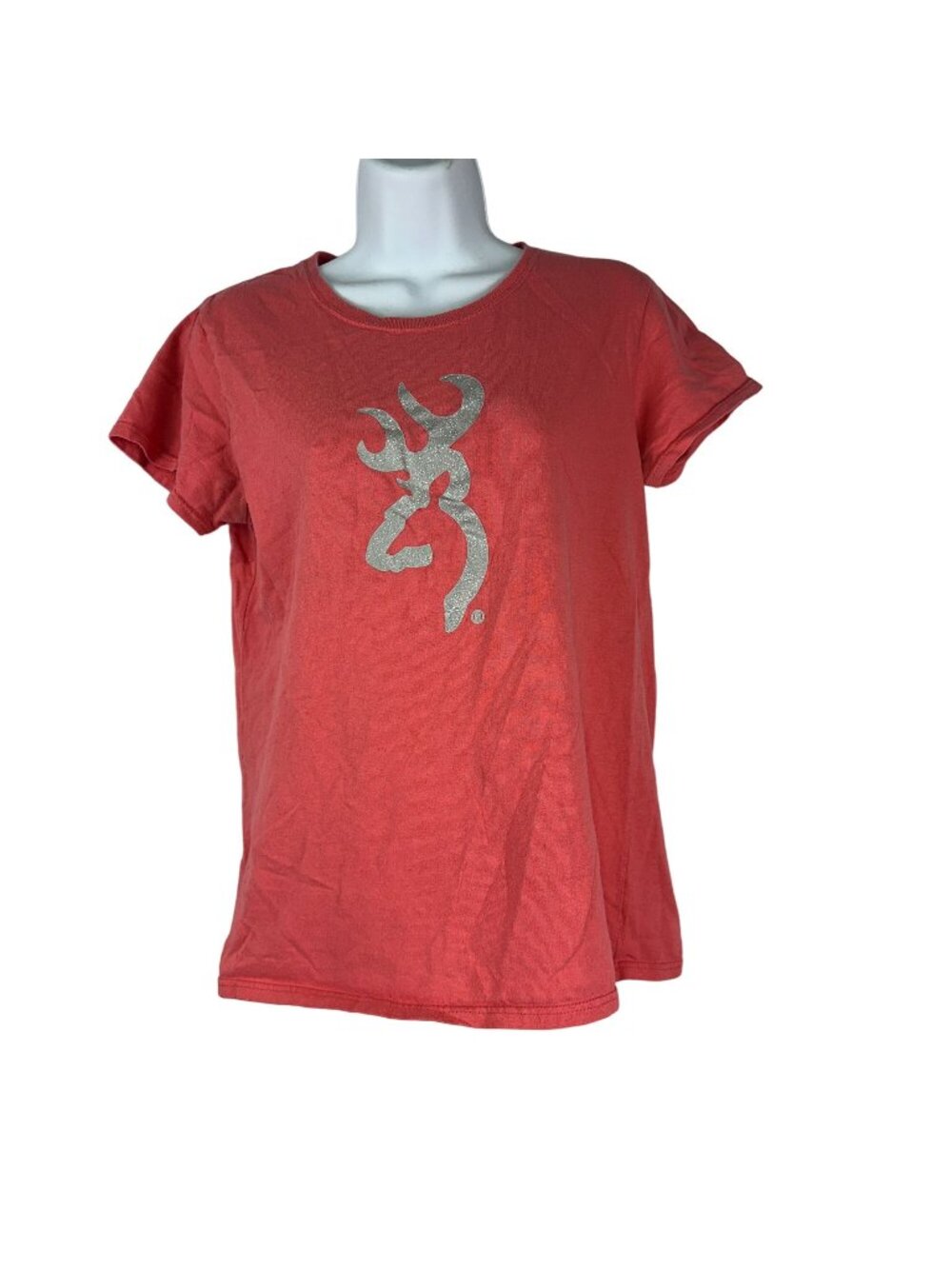 Browning Womens Medium Coral Graphic T-Shirt Crew Neck Cotton Casual Pre-Owned